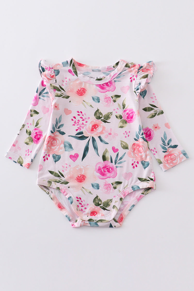 Pink floral print bamboo girl bubble