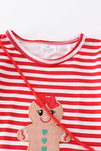 Load image into Gallery viewer, Red stripe gingerbread applique bag 2pc dress