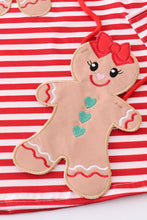 Load image into Gallery viewer, Red stripe gingerbread applique bag 2pc dress