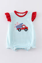 Load image into Gallery viewer, Blue stripe truck baseball applique girl bubble