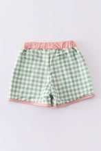 Load image into Gallery viewer, Green plaid boy swim trunks