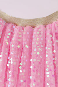 Pink sequins tulle tutu skirt