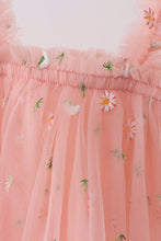 Load image into Gallery viewer, Pink strap daisy embroidery tulle dress