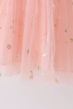 Load image into Gallery viewer, Pink strap daisy embroidery tulle dress
