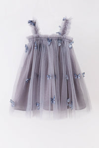 Grey blue strap butterfly tulle dress