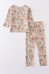 Retro floral print bamboo pajamas set