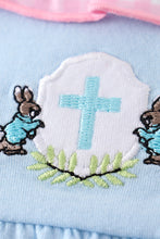 Load image into Gallery viewer, Premium Blue easter cross embroidery ruffle girl bubble