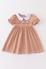 Load image into Gallery viewer, Brown stripe football applique dress