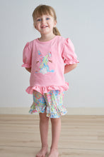 Load image into Gallery viewer, Pink lily print rabbit applique ruffle girl set
