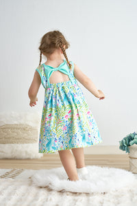 Green lily print mama's girl embroidery dress