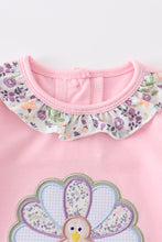 Load image into Gallery viewer, Pink floral turkey applique ruffle girl romper