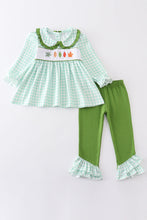 Load image into Gallery viewer, Green plaid leaf embroidery girl set
