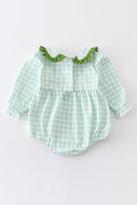 Green plaid leaf embroidery girl bubble