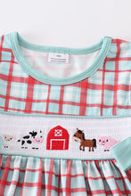 Load image into Gallery viewer, Mint plaid farm embroidery smocked dress