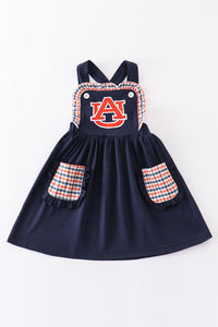 Navy Auburn applique girl dress