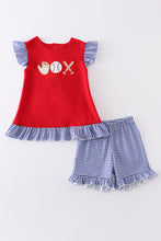 Load image into Gallery viewer, Red baseball applique ruffle girl set
