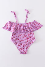 Load image into Gallery viewer, Pink barbie print strap girl swimsuit one piece UPF50+